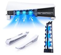 NexiGo PS5 Horizontal Stand with Silent Enhanced Cooling Fan with Adjustable Speed, [Low Noise], [Auto Power On/Off], with USB 3.0 Port, Built-in LED Light, for Both Disc and Digital Editions