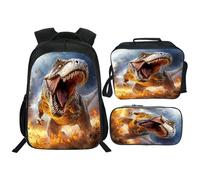 Neximag Dinosaur Backpack 3 PCS Set for Boys Girls, T-Rex School Bag with Lunch Box Pencil Case, Cool Dino Lightweight Bookbag, Perfect for Elementary Middle School Students