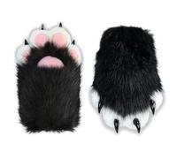 NexinEstic Black&White Therian Paws Comfy Furry Paws Faux Fur Fursuit Paws, Cute Cat Paw Gloves Therian Gloves with Claws, Furry Costume Cosplay Cat Wolf Fox Costume