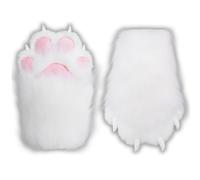 NexinEstic White Therian Paws Comfy Furry Paws Faux Fur Fursuit Paws, Cute Cat Paw Gloves Therian Gloves with Claws, Furry Costume Cosplay Cat Wolf Fox Costume