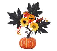 NeXiQan Fall Artificial Pumpkin Table Centerpiece,Artificial Pumpkin with Led Lights,Fall Leaves Sunflower Decor for Indoor Desk Shelf Fireplace Mantle Kitchen Living Room Fall Party Decor (black)