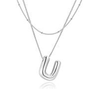 NEXIULT Bubble Letter Necklace, 18K Gold Plated Layered Balloon A-Z Initial Necklace for Women, Chunky Letter Pendant Necklace Dainty Jewelry Gift, Gold Plated, No Gemstone