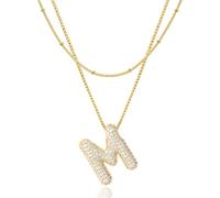 NEXIULT Bubble Letter Necklace, 18K Gold Plated Layered Balloon A-Z Initial Necklace for Women, Chunky Letter Pendant Necklace Dainty Jewelry Gift, Gold Plated, Zircon