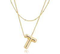 NEXIULT Bubble Letter Necklace, 18K Gold Plated Layered Balloon A-Z Initial Necklace for Women, Chunky Letter Pendant Necklace Dainty Jewelry Gift, Gold Plated, No Gemstone
