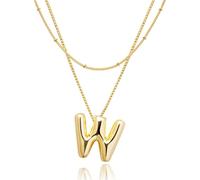 NEXIULT Bubble Letter Necklace, 18K Gold Plated Layered Balloon A-Z Initial Necklace for Women, Chunky Letter Pendant Necklace Dainty Jewelry Gift, Gold Plated, No Gemstone