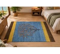 NexLoom Designer Carpet Modern, Floral Blue, Yellow, Brown, Red, Washable Rug for Living Room Kitchen Table Dining Room House Warming 80x80cm