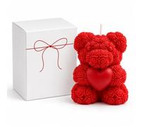 Nexlum Teddy Bear Candle, English Pear & Freesia Scented Soy Wax, Red | Cute rose teddy bear candle with heart, gift boxed; scented soy wax for birthdays, anniversaries, Valentine's Day & more