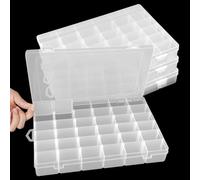 Nexlynk 4 Pack 36 Grids Clear Plastic Storage Containers with Adjustable Dividers, 27x17.5cm Small Parts Organizer, Beads Organizer, Art DIY, Craft Storage Boxes, Fishing Tackles, Jewelry Crafts