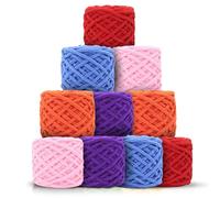 NEXMAR Chunky Crochet Yarn Acrylic Wool 100g 7mm Balls - Set of 10, Multi-Color Baby Blanket Yarn for Crochet and Knitting - Thick Knitting Long Lasting Machine Washable Knitting Wool (Bright Tone)