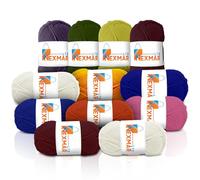 NEXMAR Premium 5-Ply 100% Acrylic Wool Crochet Yarn 50g Balls - Set of 12, Multi-Color Baby Yarn for Crochet and Knitting - Double Knitting Long Lasting Machine Washable Knitting Wool (12)