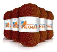 NEXMAR Premium 5-Ply 100% Acrylic Wool Crochet Yarn 50g Balls - Set of 5, Colored Baby Yarn for Crochet and Knitting - Double Knitting Long Lasting Machine Washable Wool (Brown)