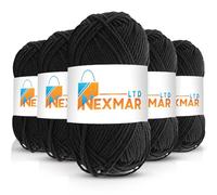 NEXMAR Premium 5-Ply 100% Acrylic Wool Crochet Yarn 50g Balls - Set of 5, Colored Baby Yarn for Crochet and Knitting - Double Knitting Long Lasting Machine Washable Knitting Wool (Black)