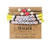 Nexoluxa Teacher Bracelet for Women Appreciation 2 Pcs Heart Mrs Miss Ms Teacher Thank You TEACH Gifts with Card Student Friends Gift for Teachers, Adjustable, no gemstone