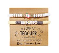 Nexoluxa Teacher Bracelet for Women Appreciation 2 Pcs Heart Mrs Miss Ms Teacher Thank You TEACH Gifts with Card Student Friends Gift for Teachers, Adjustable, no gemstone
