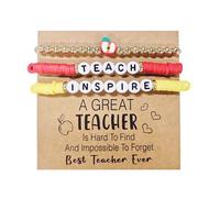 Nexoluxa Teacher Bracelet for Women Appreciation 2 Pcs Heart Mrs Miss Ms Teacher Thank You TEACH Gifts with Card Student Friends Gift for Teachers, Adjustable, no gemstone