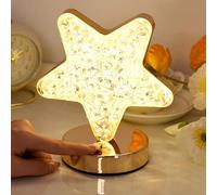 Nexoria Star Night Light, Crystal Star Led Touch Control Table Lamp USB Rechargeable Star Crystal Table Lamp 3 Color Adjustable Bedside Star Moon Desk Lamps Cordless Star Night Light for Home (Star)
