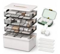 NEXORT 4-Tier Extra Large Medicine Storage Box Organizer with Portable Daily Pill Case, Adjustable Dividers & Carry Handle, First Aid Storage Container for Home, Travel and Office