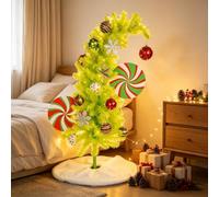 Nexstron 3FT Artificial Whimsical Christmas Light up Tree with 19 Ornament | Bendable Grouch Artificial Christmas Tree, with 60cm white tree skirt, Waterproof leather thread Light for Home Office Party