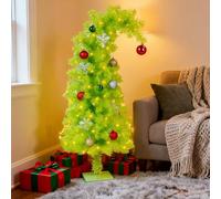 NEXSTRON 3Ft Christmas Tree Grinchmas with 17 Christmas Ornament / 150 LED Warm White Lights/SS Base, Grinch Christmas Decorations Whimsical Green, Bendable DIY Pine Tree Whoville Grinch Decorations