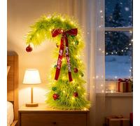 NEXSTRON 50cm Tabletop Grinch Tree with light and Ornament, Velvet Bow | DIY Blessing Words for Velvet Bows, Whimsical Green Desk Christmas Tree Mini Xmas Gifts for Friends, Family Christmas Decor