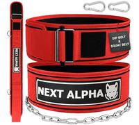 Next Alpha Weightlifting Belt & Dip Belt Combination - Custom Weight Lifting Belt for Men and Women - Self-Locking & Quick Release Buckle - With Chain - Red - Large