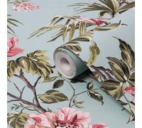Next Birds & Blooms Duck Egg Floral Smooth Wallpaper