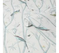 Next Chinoiserie Bird Trail Duck Egg Smooth Wallpaper Sample