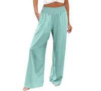 Next Clothing for Women Linen Trousers for Women UK Solid Summer Pants Elastic High Wasit Palazzo Pants Ladies Wide Leg Long Lounge Pants Loose Casual Trousers Deals of The Day Clearance Sky Blue