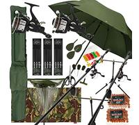 Next Generation Tackle Deluxe Complete Carp Fishing Set With 2 x Rods Reels Pod Alarms 42'' Net Bite Alarms Boilies Tackle, Black, L