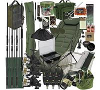 Next Generation Tackle NGT BIG BOY Complete Carp Fishing Setup 3x Rods 3x Reels Tackle Holdall Bedchair Terminal Tackle,L