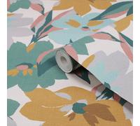Next Hot House Floral Green, Blue & Yellow Smooth Wallpaper