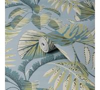 Next Jungle Leaves Duck Egg Smooth Wallpaper