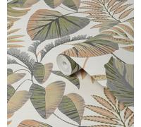 Next Jungle Leaves Orange Smooth Wallpaper Sample
