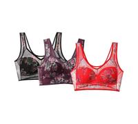 Next Sale.Clearance Womens 3 PC Bras for Women Non Wired Push Up Seamless Bralettes Thin Breathable Sexy Ice Silk Lace Cooling Wireless Underwear Soft Comfort Front Zip Sports Bra Purple XL