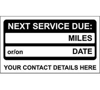 Next service due reminder garage mechanic labels - 70mm x 40mm Self adhesive stickers Pack of 100 personalized with your company information