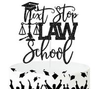 Next Stop Law School Cake Topper, Congrats Lawyer Grad Cake Decor, Born to Argue/Motion to Party, Class of 2026 Law School Survivor Graduation Party Decorations Supplies Black Glitter