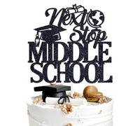 Next Stop Middle School Cake Topper, Bye Elementary School, 5th Grade Grad, 2026 Elementary Gradaute Graduation Party Decorations Supplies, Black Glitter