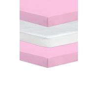 Next To Me Compatible Crib 3 Pack (83-85 x 50-51 cm) - 2x 100% Pure Cotton Crib Fitted Sheets & 1 Waterproof Mattress Protector with 150 GSM Terry Fabric (Pink)