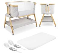 Next to me Crib 3 in 1 - Bedside Cots for Babies - Baby Bassinet with 4 Transport Wheels - Baby Cot with Mattress Included - 7 Height Levels - Wheels & Removable Side Panel - Suitable up to 9kg