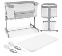 Next To Me Crib LUNA 3 in 1 - Baby Bed with Breathable Mesh - Standalone Baby Cot & Adjustable Bedside Bassinet with mattress and 7 Height Levels - Wheels & Removable Side Panel - Suitable up to 9kg