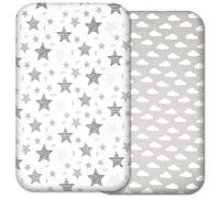 Next to Me Crib Sheets - 2pcs Baby Crib Fitted Sheets Set - 100% Cotton - to fit Bedside Cribs - Made in Europe - 83 x 50 cm (83x50cm, Grey Stars&Clouds)