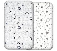 Next to Me Crib Sheets - 2pcs Baby Crib Fitted Sheets Set - 100% Cotton - to fit Bedside Cribs - Made in Europe - 83 x 50 cm (83x50cm, Grey Animals&Stars)