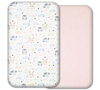 Next to Me Crib Sheets - 2pcs Baby Crib Fitted Sheets Set - 100% Cotton to fit Bedside Cribs - Made in Europe - 83 x 50 cm (83x50cm, Cute Animals&Dots)