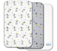 Next to Me Crib Sheets - 3pc Baby Bed Set with 2 Fitted Sheets and 1 Waterproof Mattress Protector - Cotton Fitted Crib Sheet - Selemavi Baby Sheets (Cute Teddy and Stars, 50x83 cm)