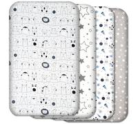 Next to Me Crib Sheets - 4 Pack Baby Crib Fitted Sheets Set - 100% Cotton, Soft & Breathable, to fit Bedside Cribs - Made in Europe - 83 x 50 cm (Blue&Grey Patterns, 83x50cm)