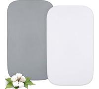 Next To Me Crib Sheets 90x52cm Fitted 2 Pack-100% Cotton, White & Grey | Fits Chicco Next2Me & most bedside cribs. 100% cotton jersey for soft, breathable sleep. Snug elastic fit.