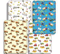 Next to Me Crib Sheets，Fitted Baby Crib Sheets Set of 4， Breathable Soft Microfiber Fitted Baby Bed Sheets (Construction, 83x50cm)