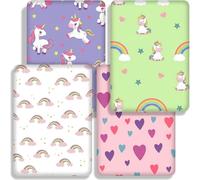 Next to Me Crib Sheets, Fitted Baby Crib Sheets Set of 4, Breathable Soft Microfiber Fitted Baby Bed Sheets (Unicorn Rainbow, 83x50cm)