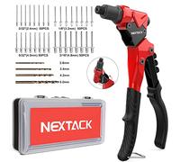 NEXTACK Rivet Gun, Pop Rivet Gun with Swivel Head for Tight Space, 4 HSS Drill Bits, 200 Assorted Rivet Kit & 4 Nosepieces in Organized Carrying Case NT200