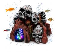 NextBatch Large Aquarium Decoration Cursed Skull Caves Stones Air Bubbles with RGB LED Lights and Silicone Tubing Scary Fish Tank Decor